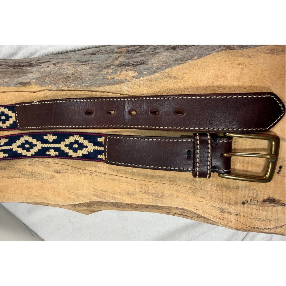 Southwestern Heritage Woven Leather Belt F.M. Allen Mens 40 VTG Navy Brown Italy - Picture 2 of 7